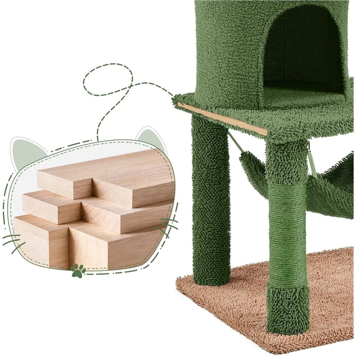 Yaheetech 62.5-in Cactus Cat Tree, Medium, Green & Brown 10 Yaheetech 62.5-in Cactus Cat Tree, Medium, Green & Brown - Image 8