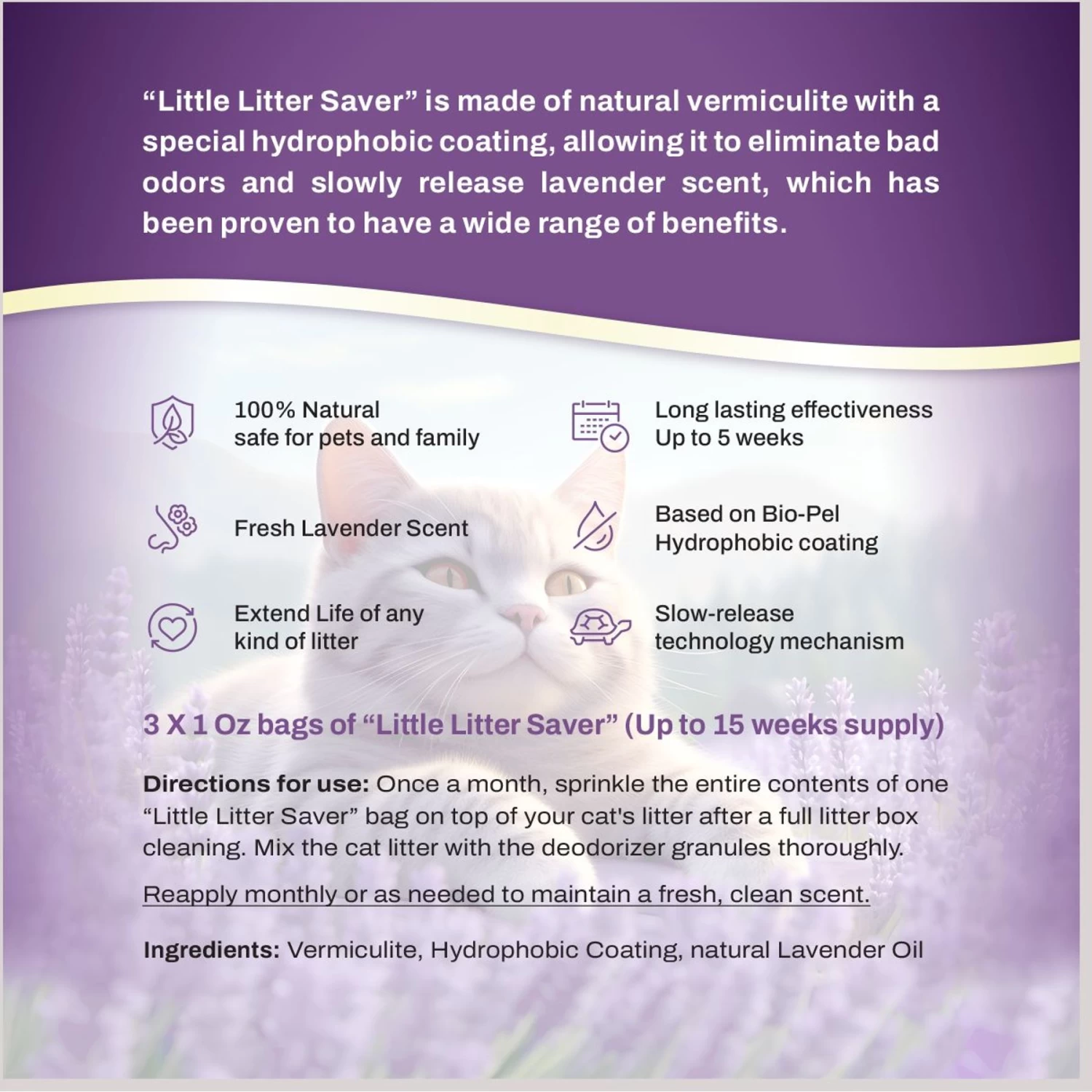 Little Litter Savers Natural Fresh Scent Lavender Cat Litter Deodorizer, 1-oz Bag, 3 Count 8 Little Litter Savers Natural Fresh Scent Lavender Cat Litter Deodorizer, 1-oz Bag, 3 Count - Image 6